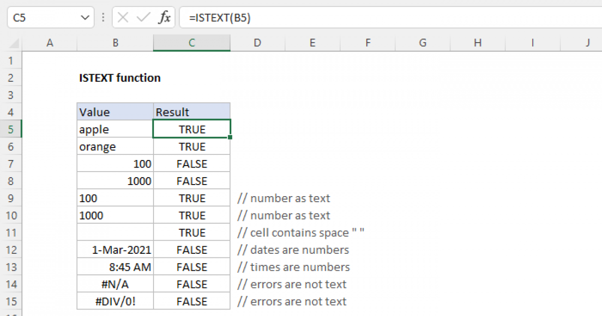 Excel Istext Function Exceljet 5058